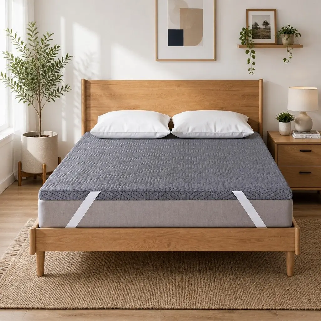Memory Foam Mattress Topper Grey 8cm Dual Layer Gel Infused Bamboo Cover Double Bed