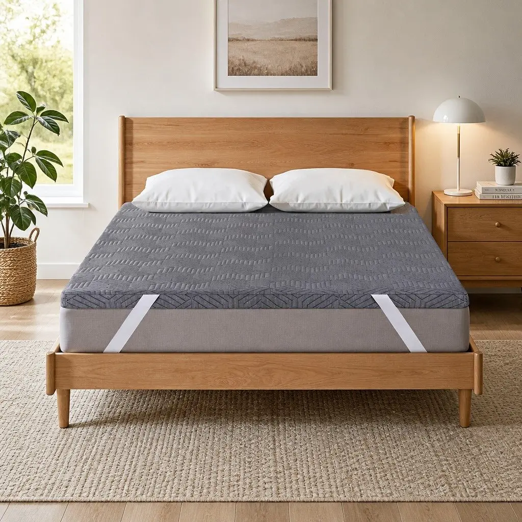 Memory Foam Mattress Topper Grey 8cm Dual Layer Gel Bamboo Cover