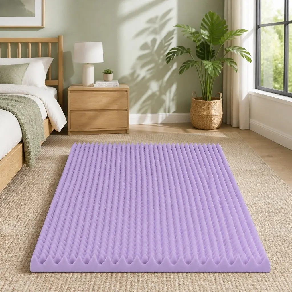 Memory Foam Mattress Topper Lavender 5cm Egg Crate King Single Pressure Relief