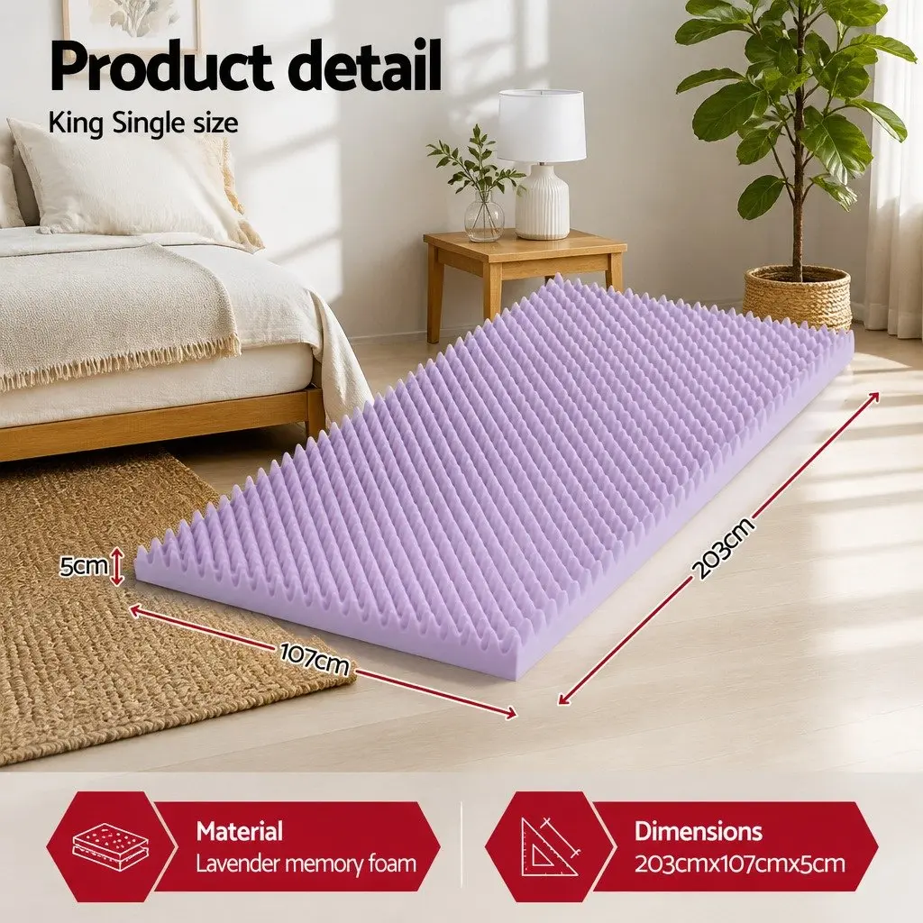 Memory Foam Mattress Topper Lavender 5cm Egg Crate King Single Pressure Relief