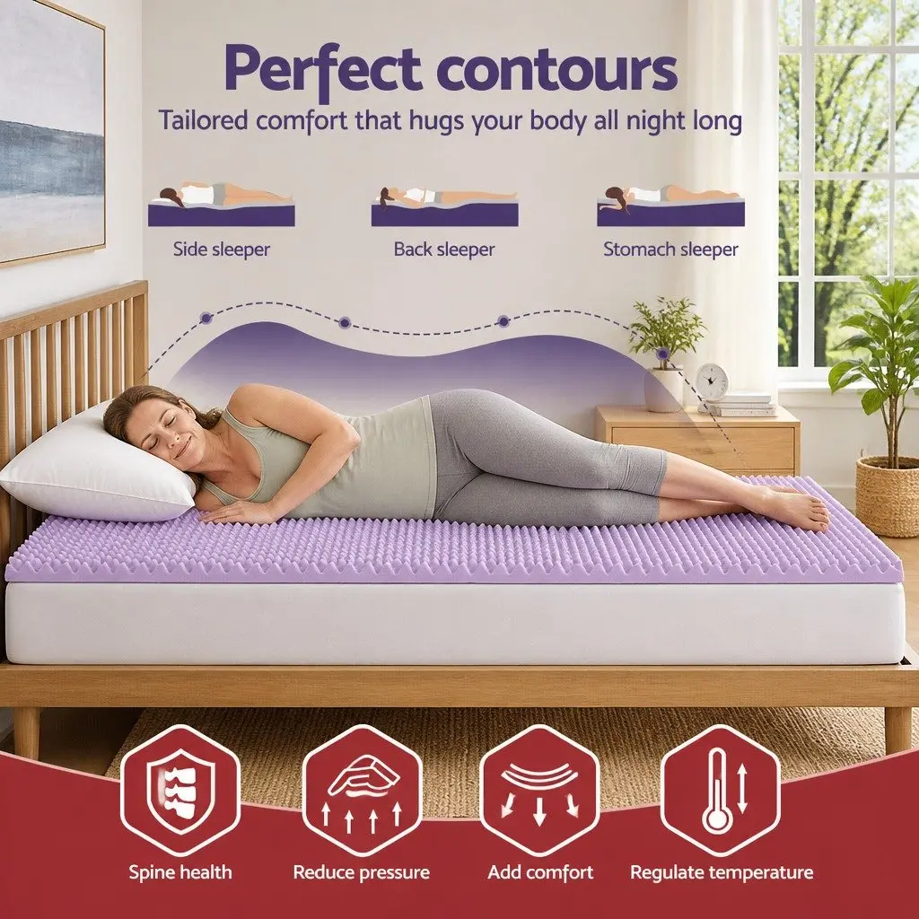 Memory Foam Mattress Topper Lavender 5cm Egg Crate King Single Pressure Relief