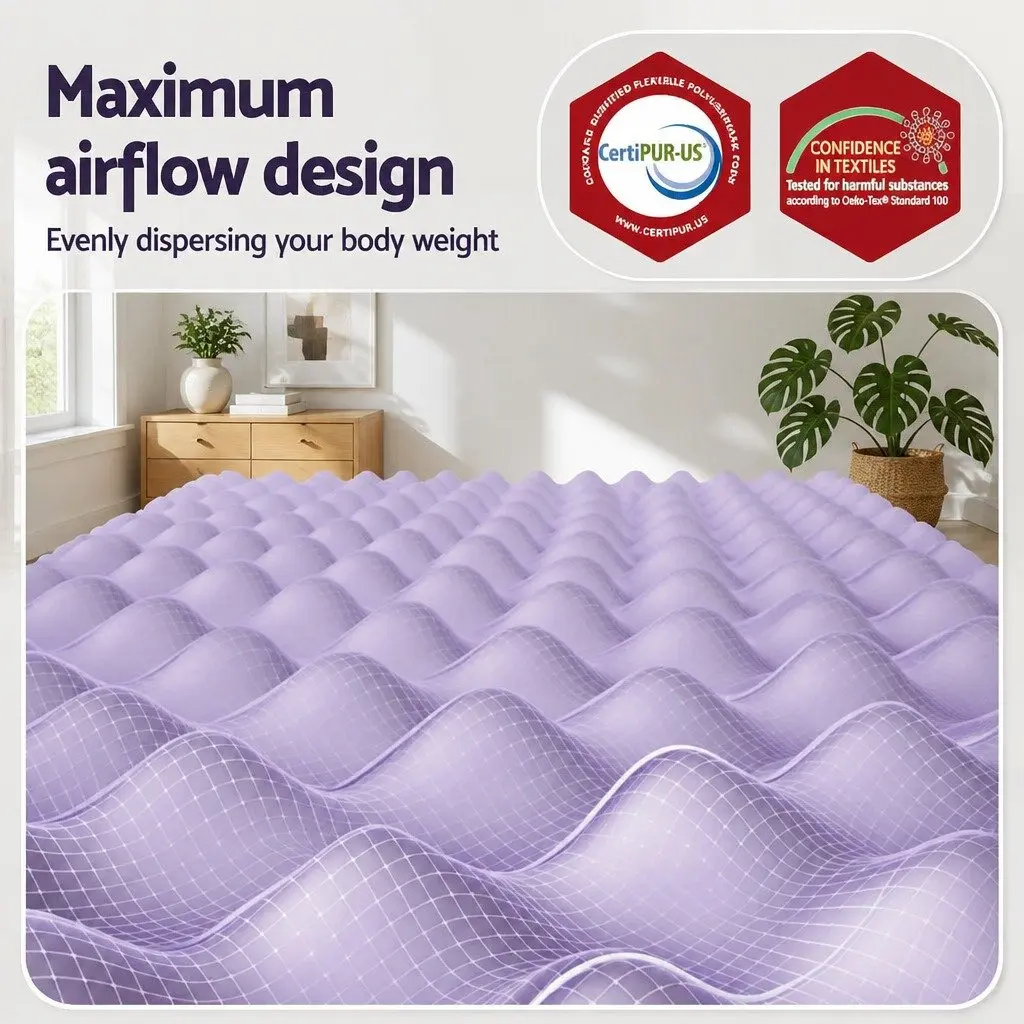 Memory Foam Mattress Topper Lavender 5cm Egg Crate King Single Pressure Relief