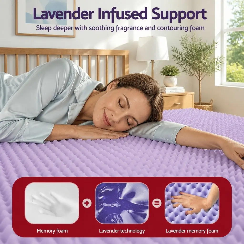 Memory Foam Mattress Topper Lavender 5cm Egg Crate King Single Pressure Relief