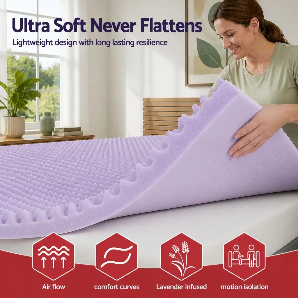 Memory Foam Mattress Topper Lavender 5cm Egg Crate King Single Pressure Relief