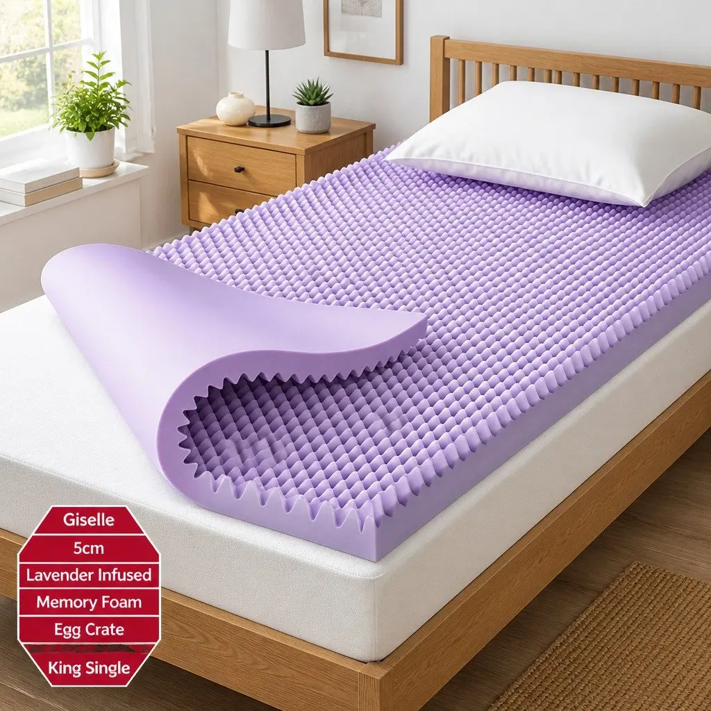 Memory Foam Mattress Topper Lavender 5cm Egg Crate King Single Pressure Relief