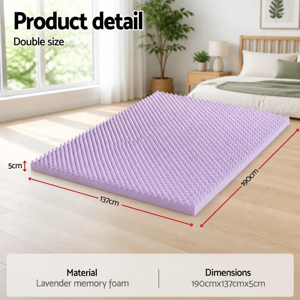 Memory Foam Mattress Topper 5cm Double Lavender Infused Egg Crate Pad Pressure