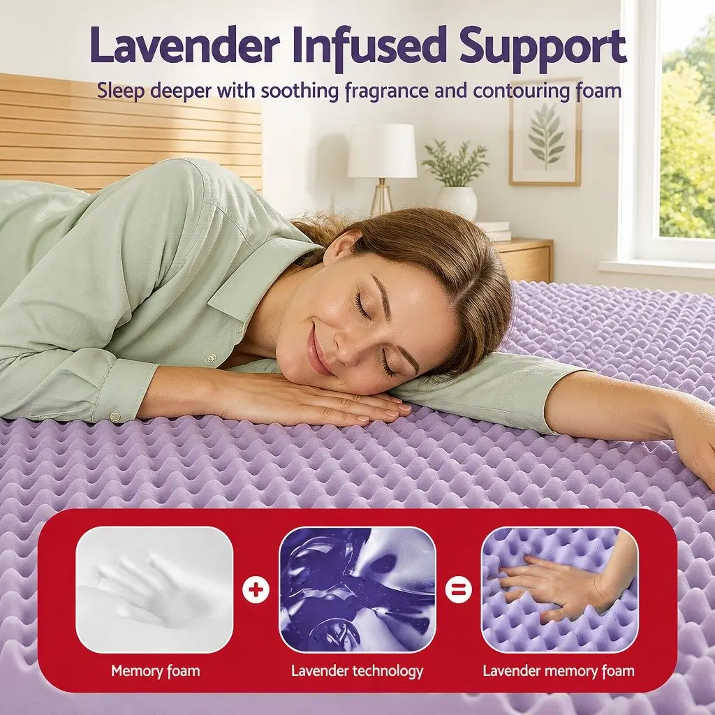 Memory Foam Mattress Topper 5cm Double Lavender Infused Egg Crate Pad Pressure