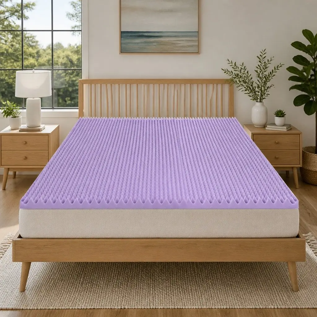 Memory Foam Mattress Topper Lavender 5cm Egg Crate Breathable Pad