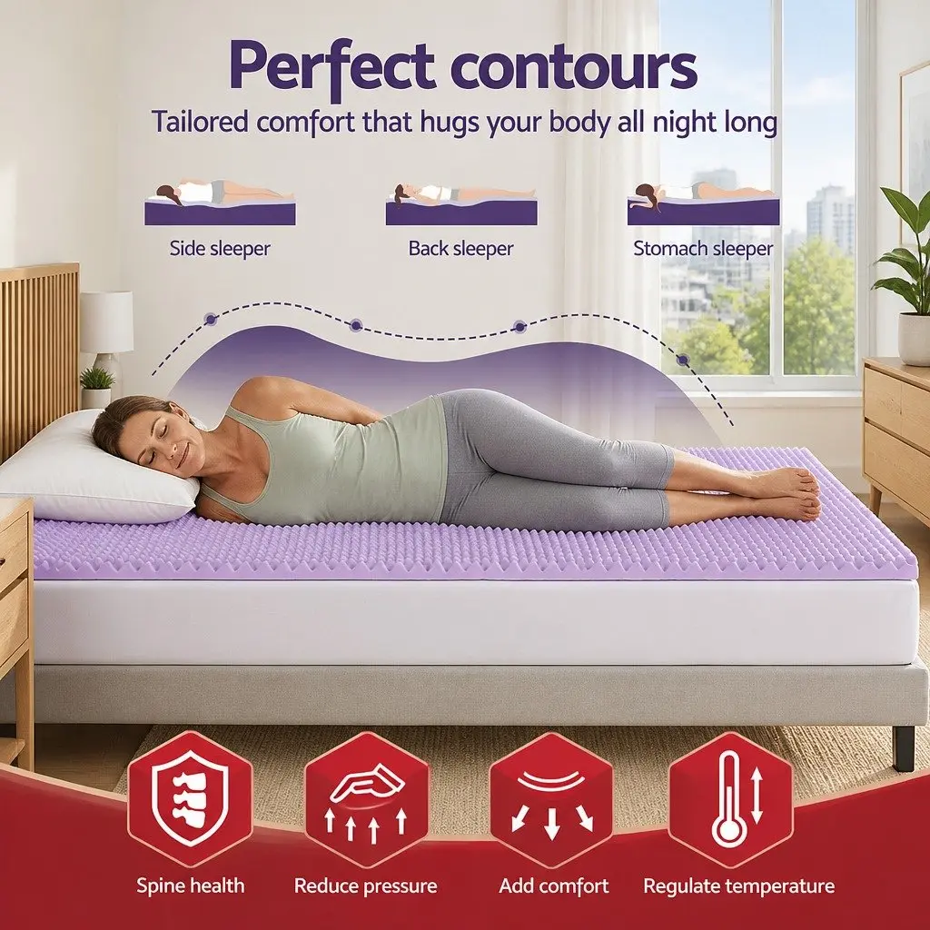 Memory Foam Mattress Topper Lavender 5cm Egg Crate Breathable Pad