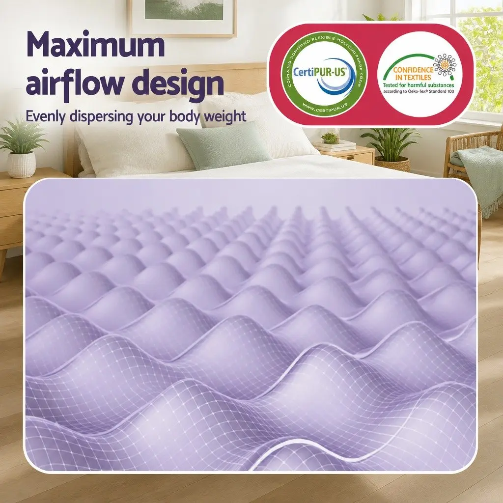 Memory Foam Mattress Topper Lavender 5cm Egg Crate Breathable Pad