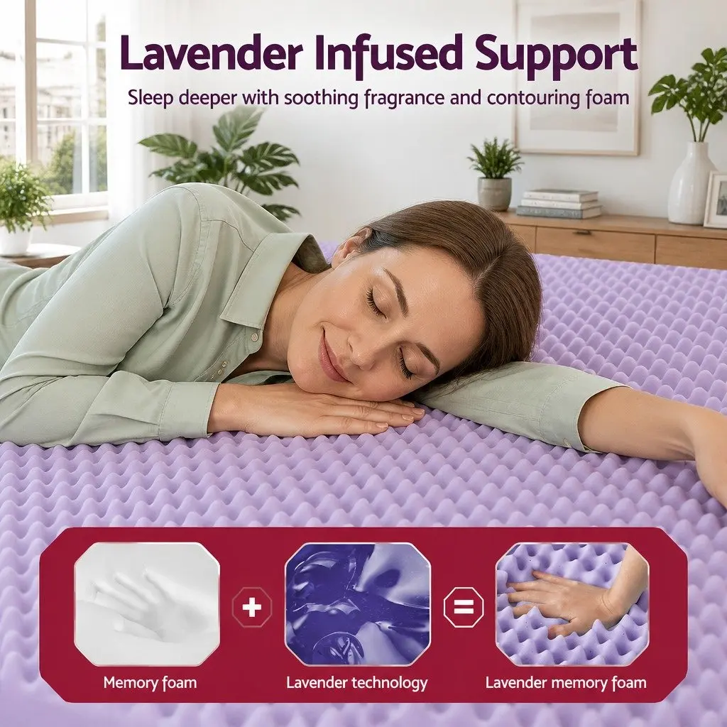 Memory Foam Mattress Topper Lavender 5cm Egg Crate Breathable Pad