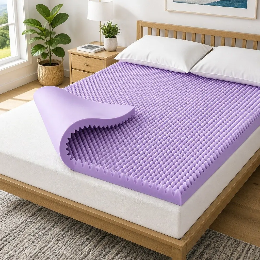 Memory Foam Mattress Topper Lavender 5cm Egg Crate Breathable Pad