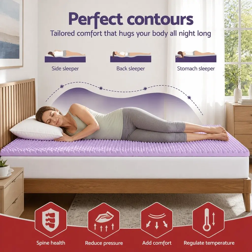 Memory Foam Mattress Topper Lavender Single 5cm Egg Crate Breathable Pressure Relief