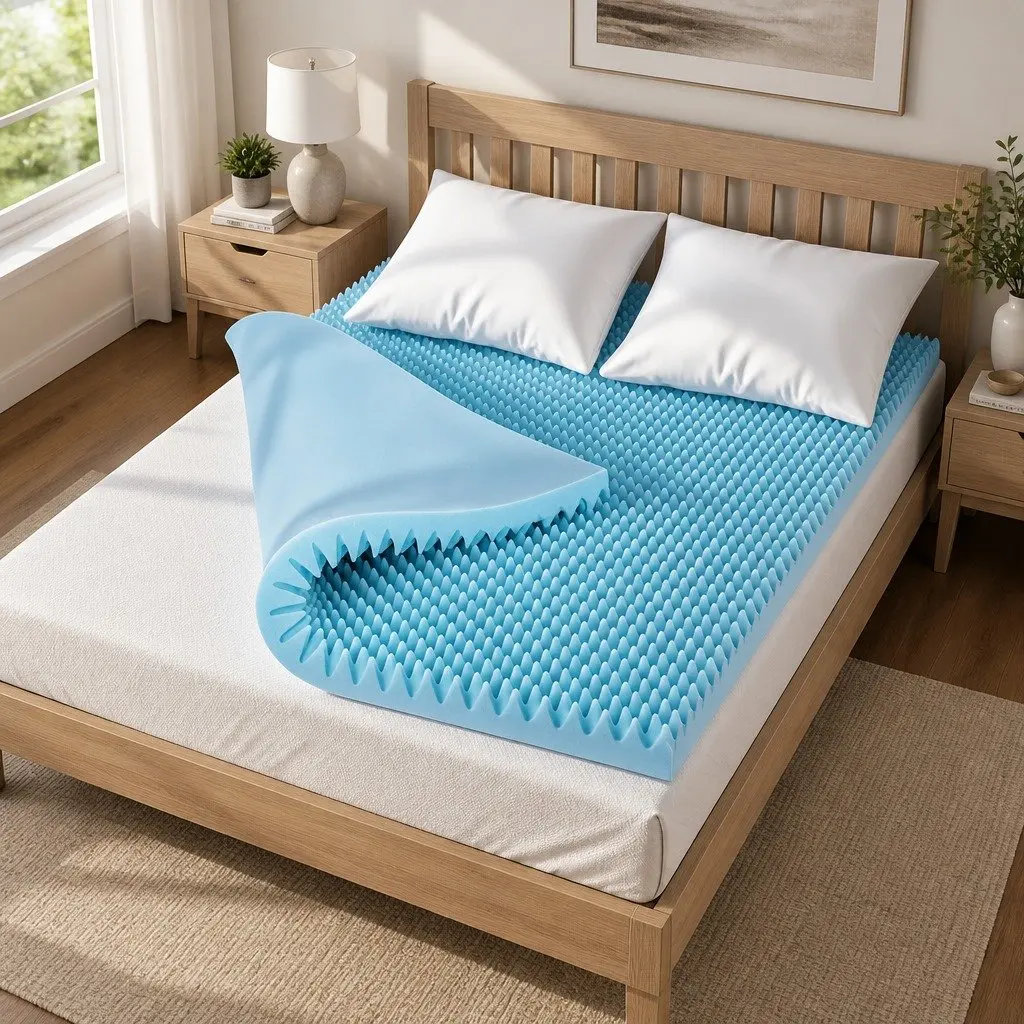 Memory Foam Mattress Topper White 8cm Gel Egg Crate Bamboo Cover Queen Size Pressure Relief