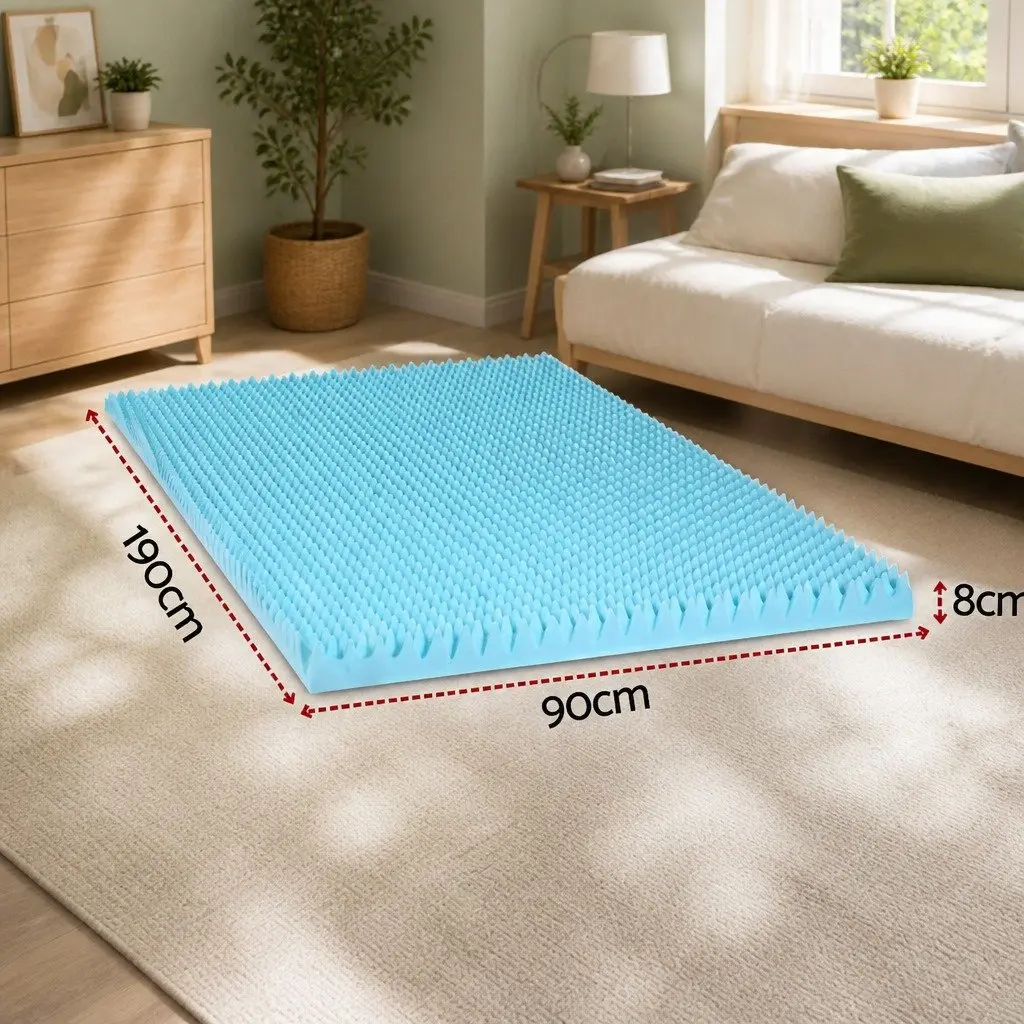 Memory Foam Mattress Topper 8cm Gel Egg Crate Single Bamboo Cover White