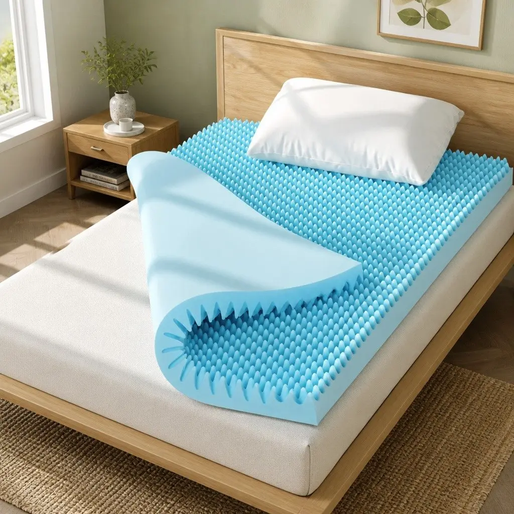 Memory Foam Mattress Topper 8cm Gel Egg Crate Single Bamboo Cover White