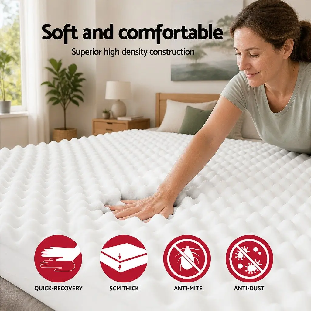Foam Mattress Topper White Double 5cm Egg Crate Comfort Support Pad