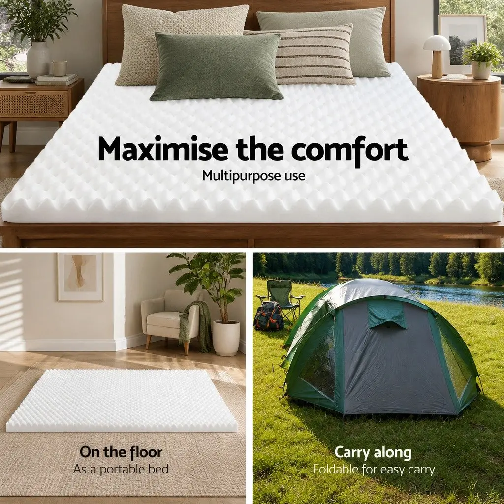 Foam Mattress Topper White Double 5cm Egg Crate Comfort Support Pad