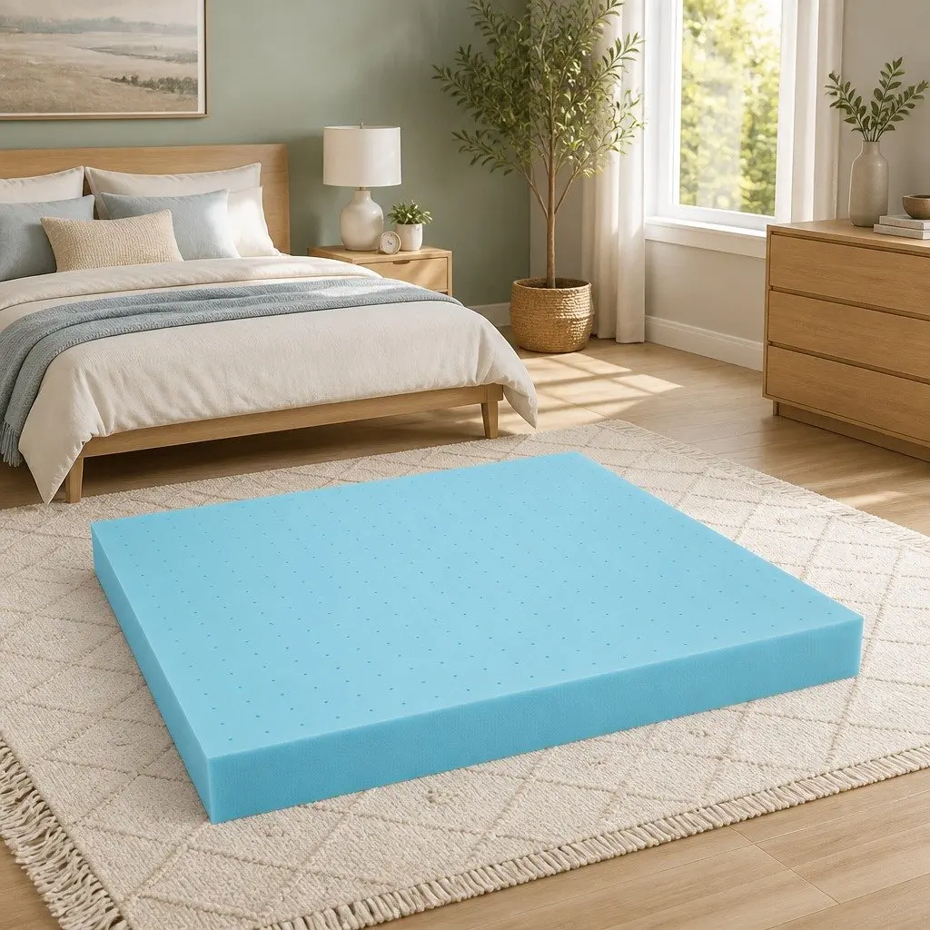 Memory Foam Mattress Topper Blue King 12cm Ventilated Cool Gel Bamboo Cover