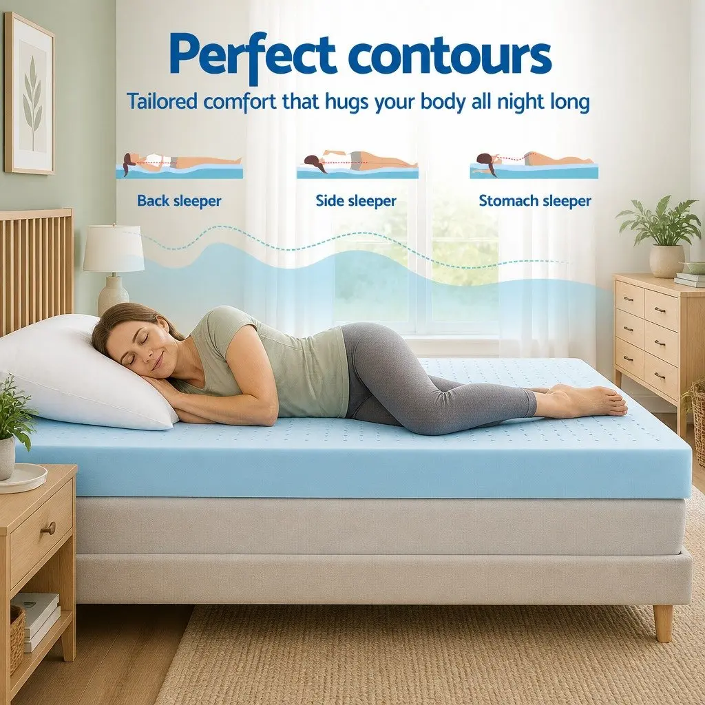 Memory Foam Mattress Topper Blue King 12cm Ventilated Cool Gel Bamboo Cover
