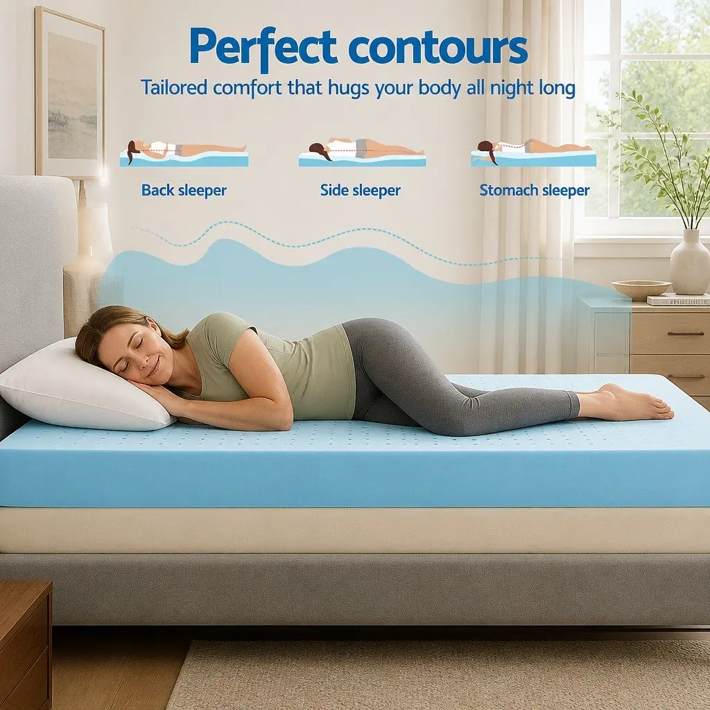 Memory Foam Mattress Topper Blue 12cm Ventilated Gel Bamboo Cover