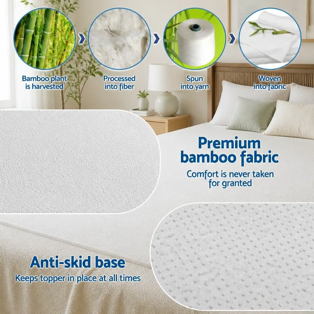 Memory Foam Mattress Topper Blue 12cm Ventilated Gel Bamboo Cover