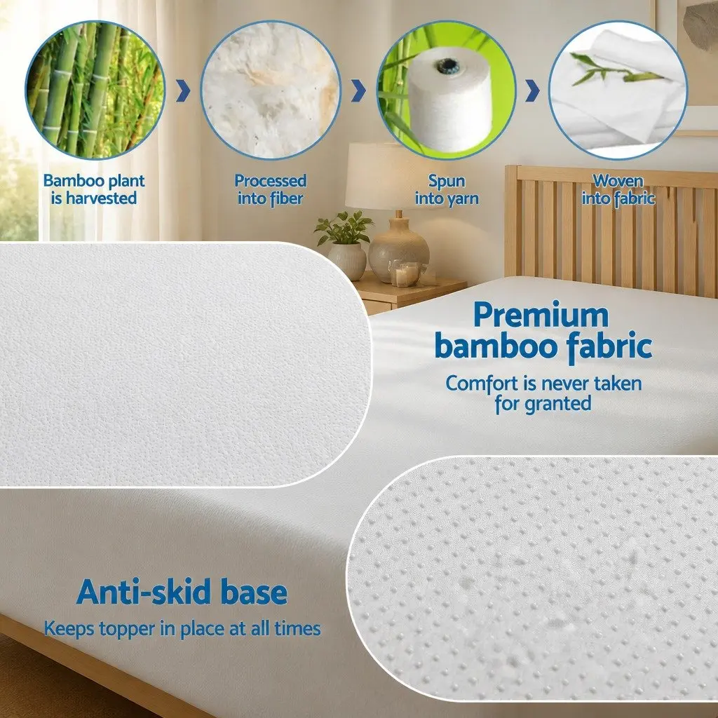 Memory Foam Mattress Topper Blue 12cm Ventilated Gel Bamboo Cover Single Bed