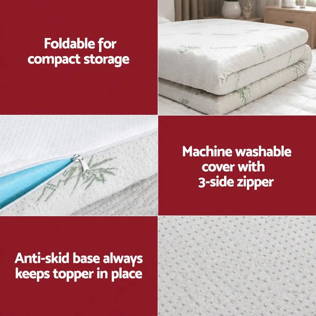 Memory Foam Mattress Topper Blue 5cm Ventilated Gel Bamboo Cover