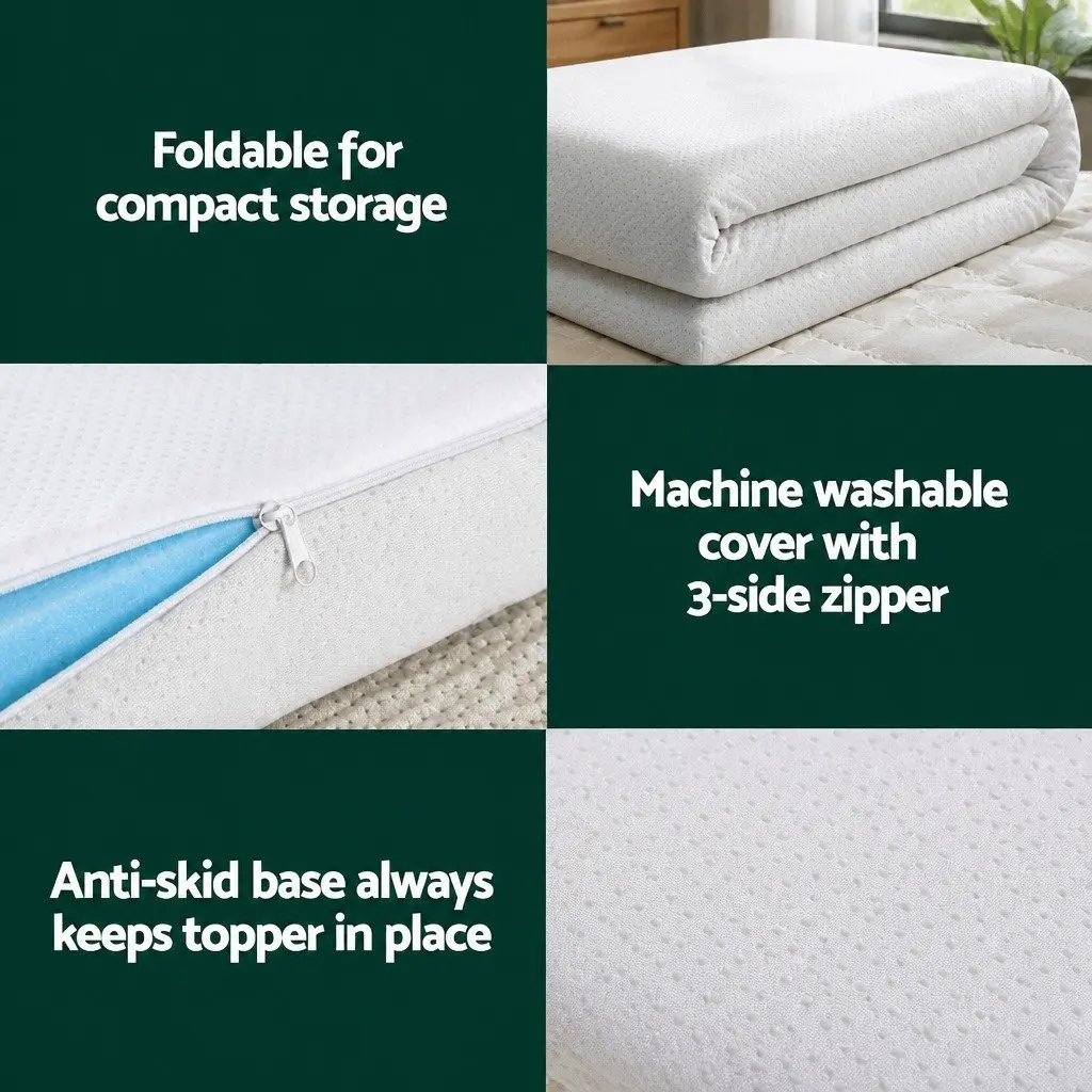 Memory Foam Mattress Topper Blue Double 8cm Ventilated Gel Cool Sleep Comfort