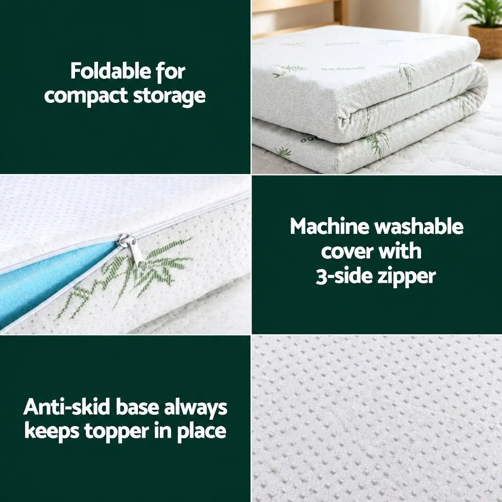 Memory Foam Mattress Topper Blue Single 8cm Ventilated Gel Bamboo Cover