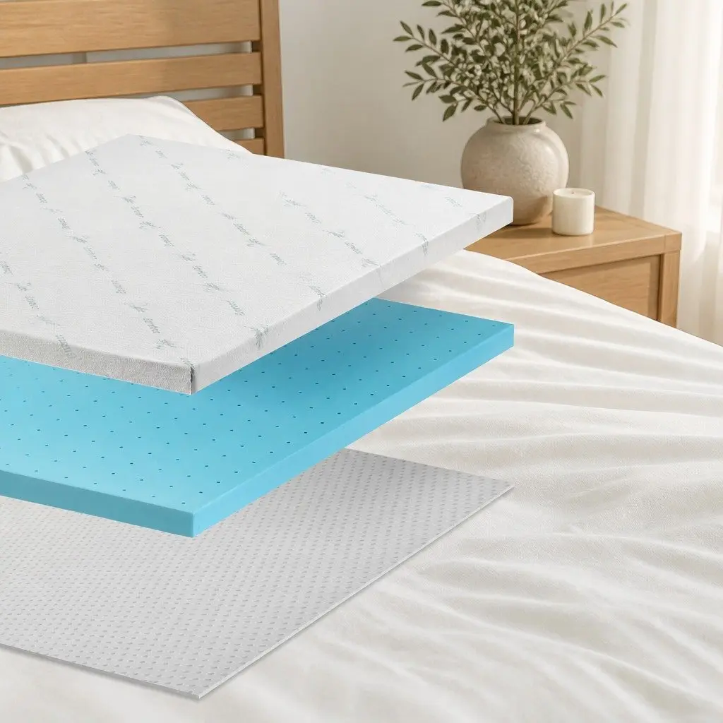 Memory Foam Mattress Topper Blue Single 8cm Ventilated Gel Bamboo Cover