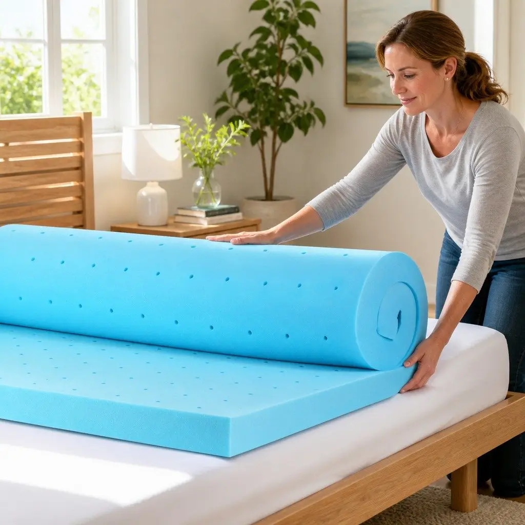 Memory Foam Mattress Topper Blue Single 8cm Ventilated Gel Bamboo Cover