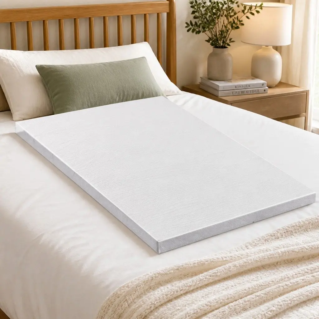 Memory Foam Mattress Topper Blue Single 8cm Ventilated Gel Bamboo Cover
