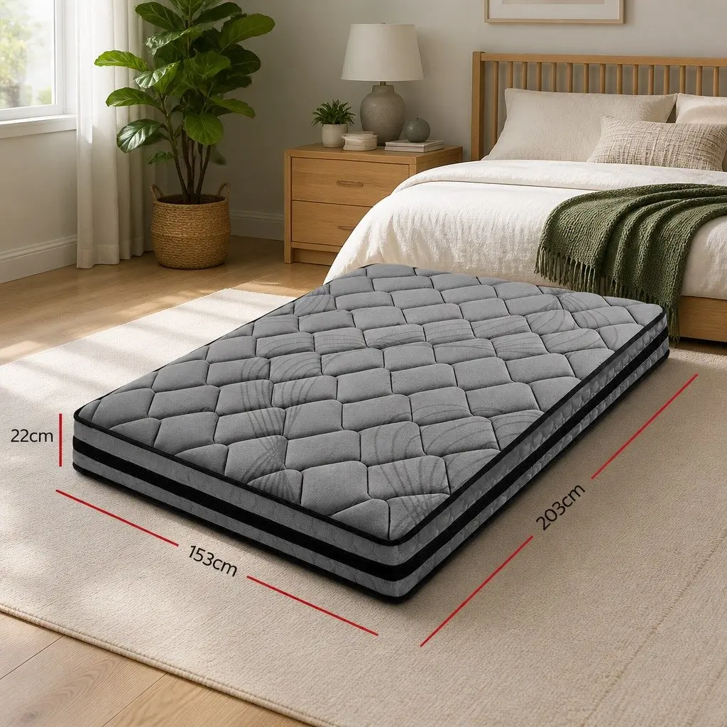 Pocket Spring Mattress Grey Black Queen 22cm Medium Firm Sleep Support
