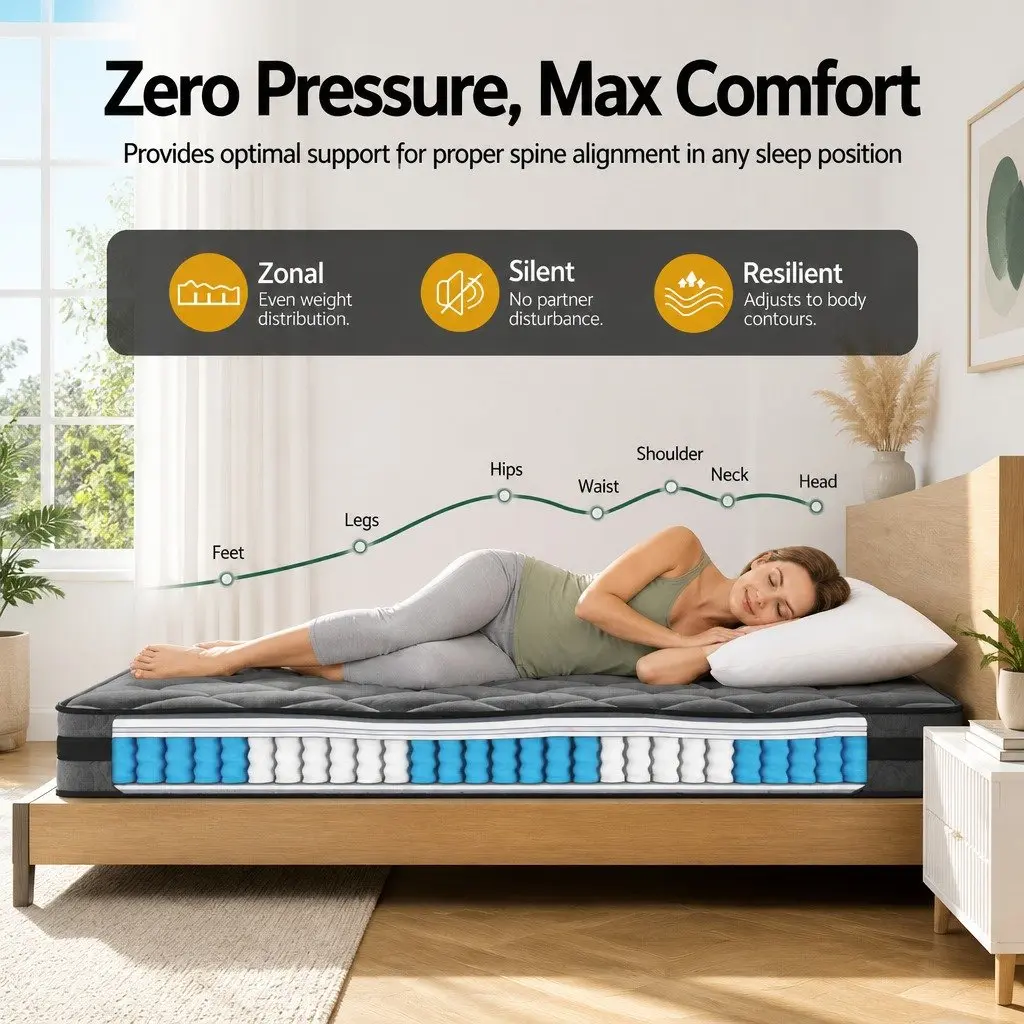 Single Mattress 22cm Pocket Spring Medium Firm Support Comfortable Sleep Bed