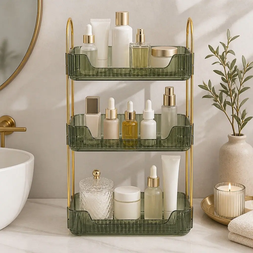 Makeup Organiser 3 Tier Cosmetic Storage Vanity Countertop Display Shelf Green
