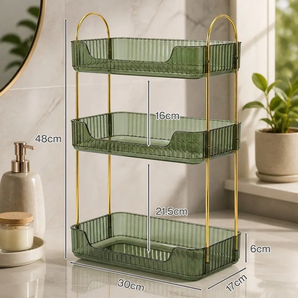 Makeup Organiser 3 Tier Cosmetic Storage Vanity Countertop Display Shelf Green