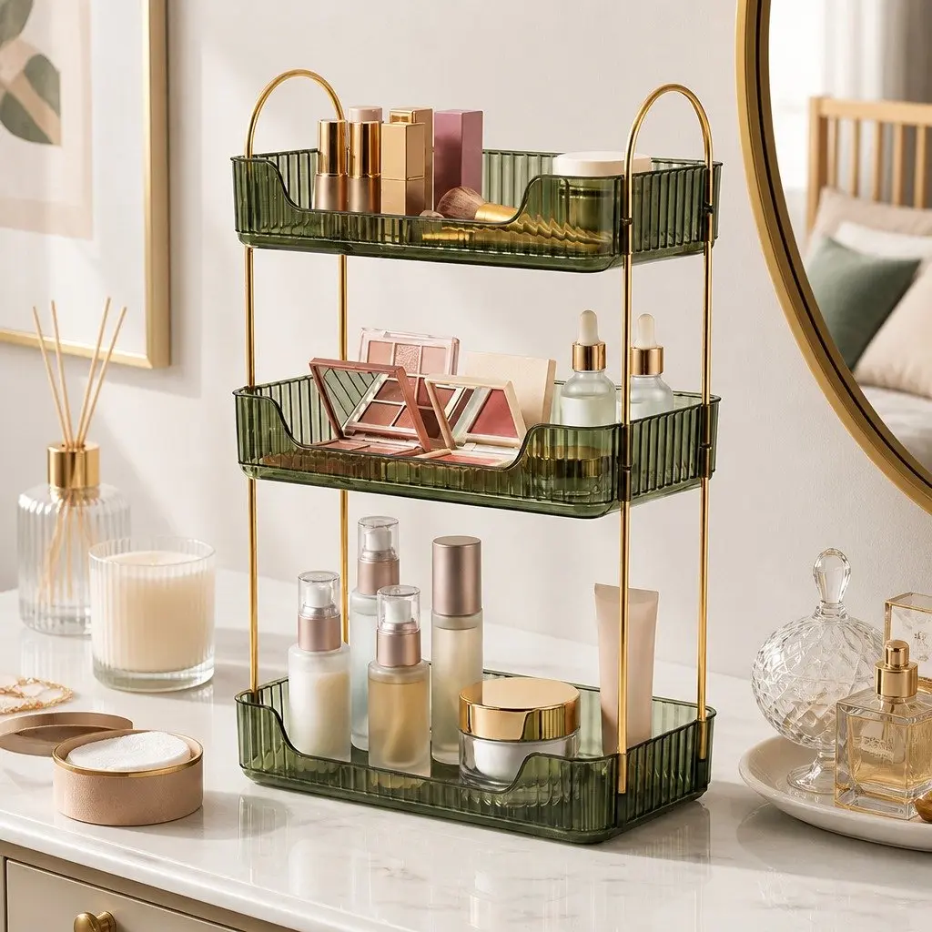 Makeup Organiser 3 Tier Cosmetic Storage Vanity Countertop Display Shelf Green