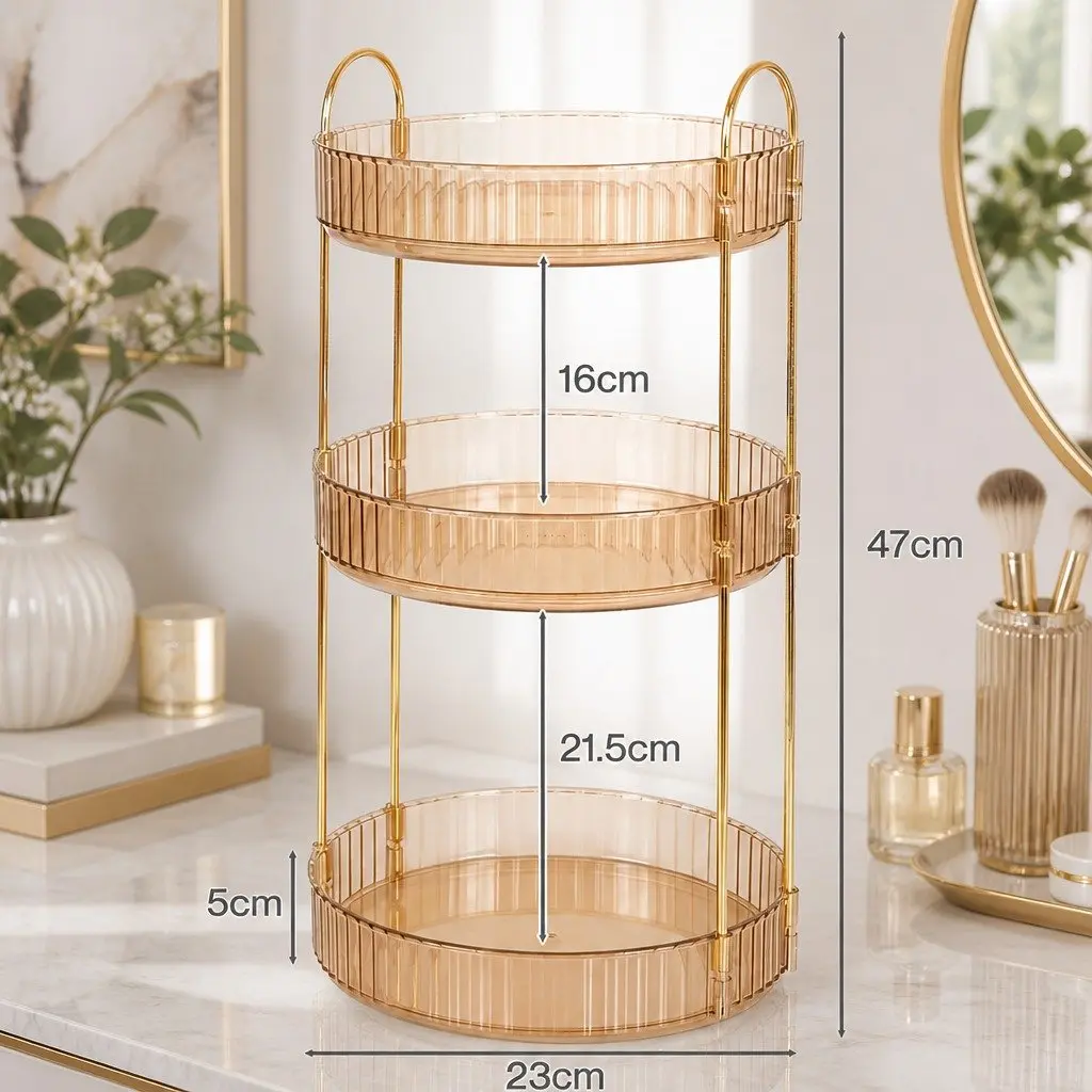 360° Rotating Makeup Organiser Vanity Countertop Cosmetic Storage Shelf Gold