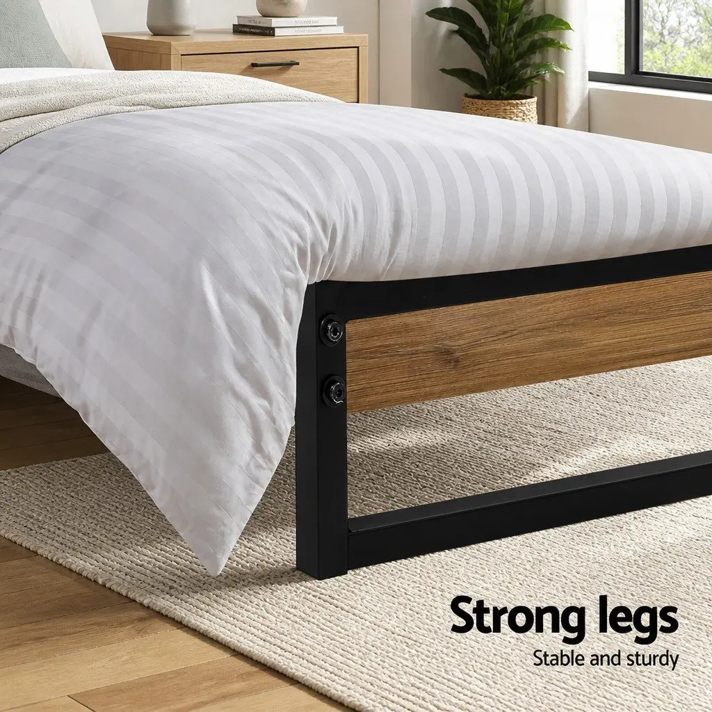 Single Metal Bed Frame Industrial Design Steel MDF Black Bedroom Furniture