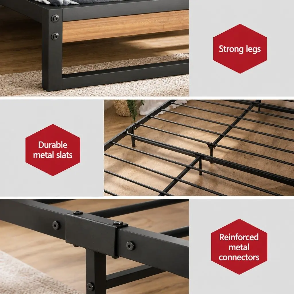 Metal Bed Frame Black King Single Size Platform with Pocket Spring Mattress