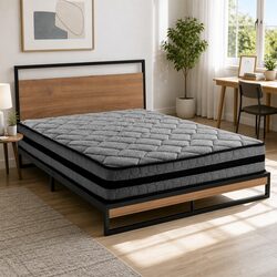 Compact Queen Size Bed Frame with Mattress Set