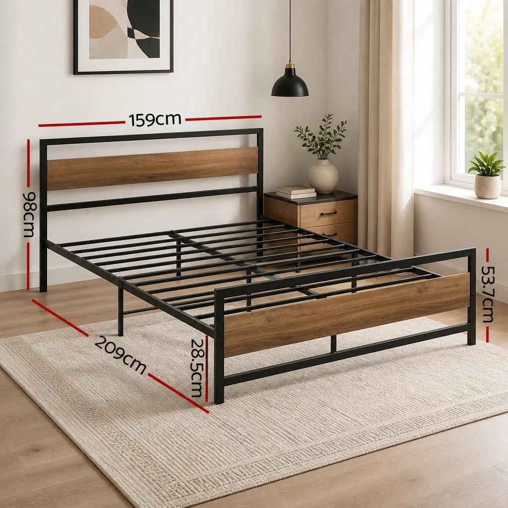 Queen Size Bed Frame Black Metal Platform Industrial Style