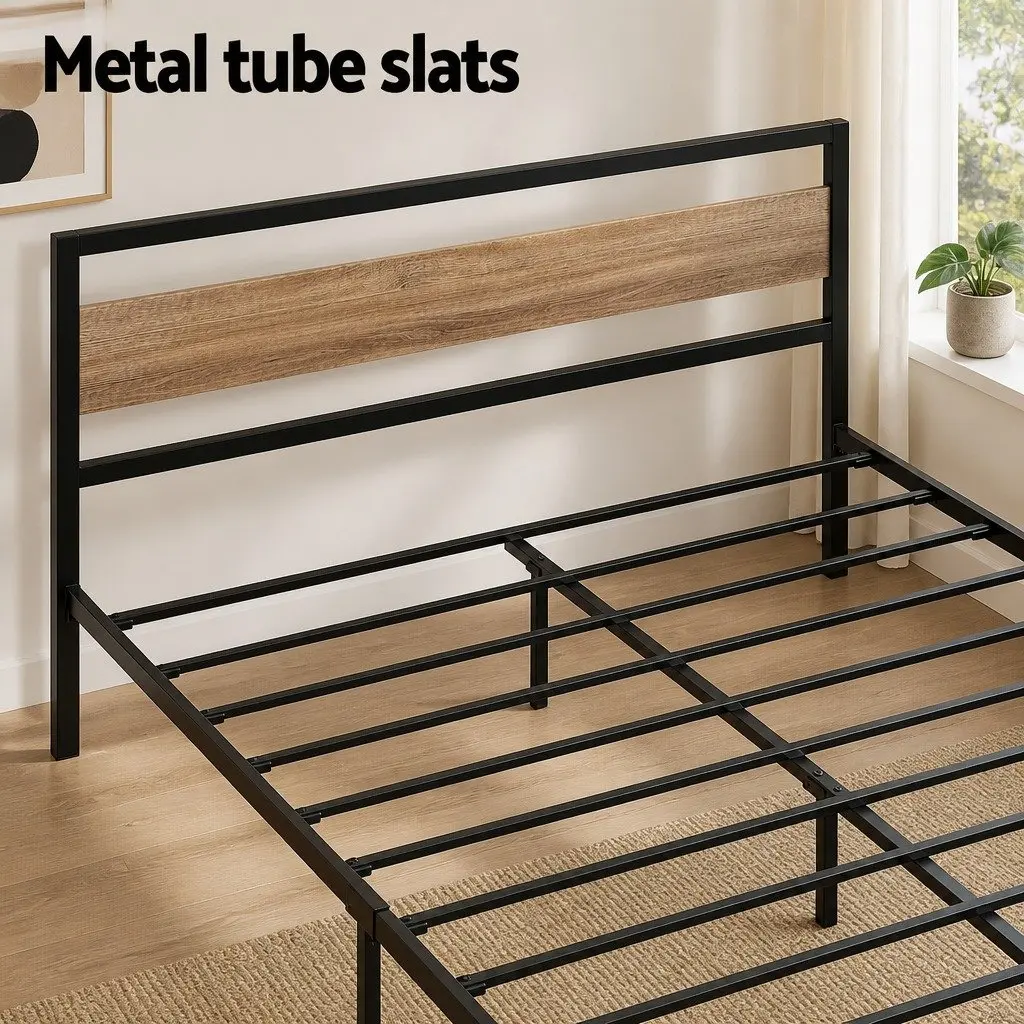 Queen Size Bed Frame Black Metal Platform Industrial Style
