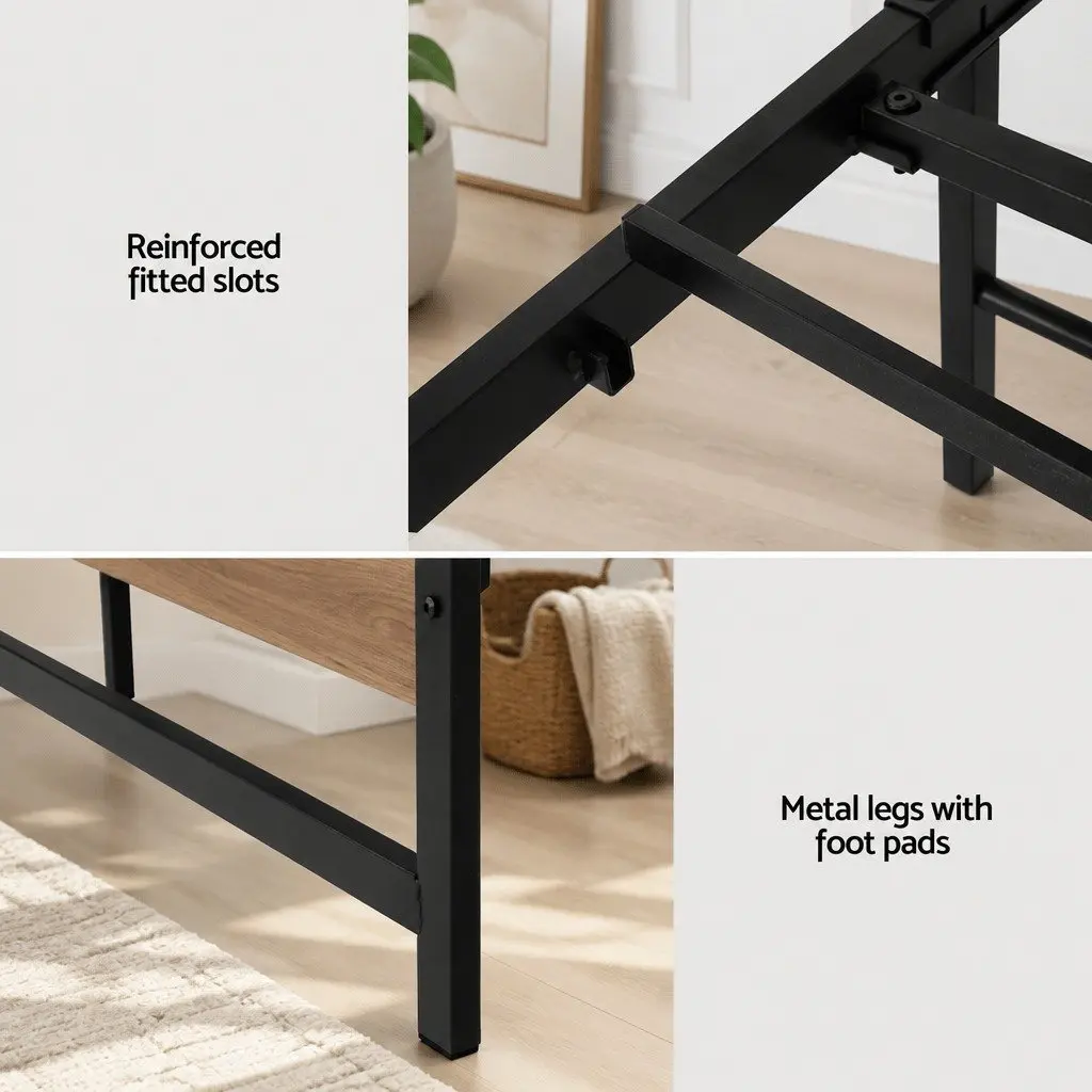 Queen Size Bed Frame Black Metal Platform Industrial Style