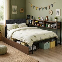 Single Bed Frame with Storage Drawers Charging Station Metal Base Bedroom