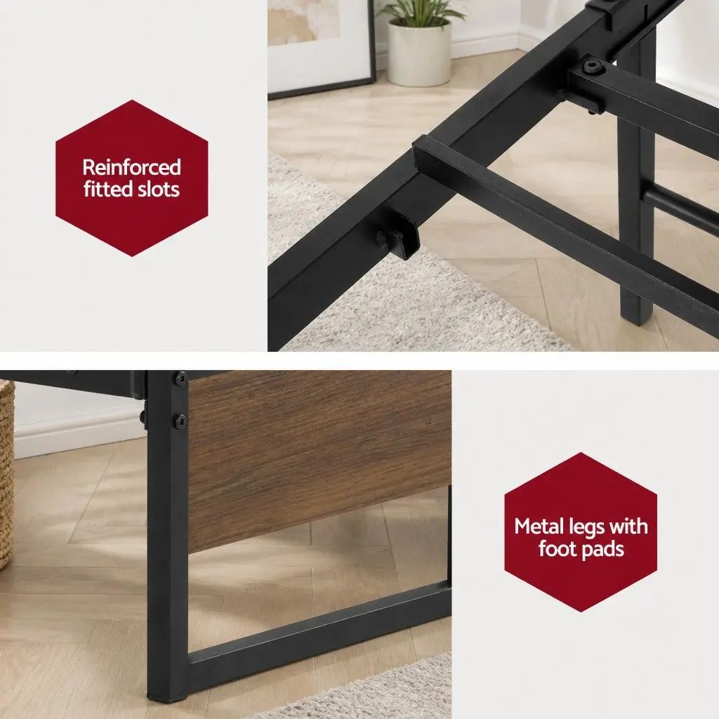 Single Bed Frame with 2 Storage Drawers Metal Base Industrial Design Furniture