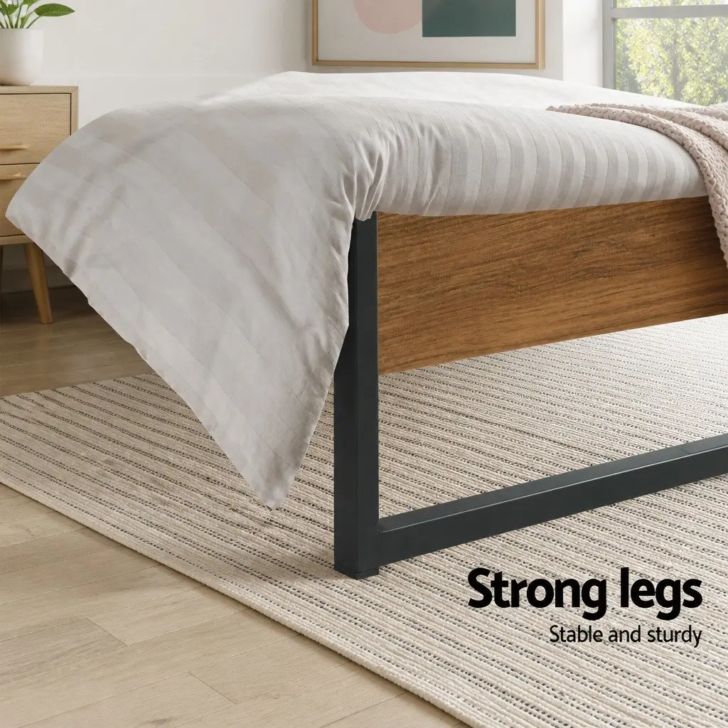 Single Metal Bed Frame Industrial Design Steel MDF Black Bedroom Furniture Base