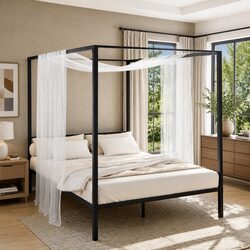 Simple and Elegant Black Canopy Bed Frame