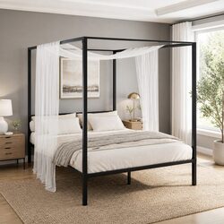 Durable Black Metal Queen Canopy Bed Frame